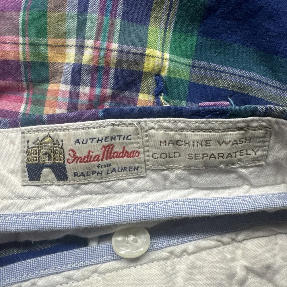 VTG Y2K Polo Ralph Lauren Indian Madras Plaid Shorts Mens 34 Preppy 9